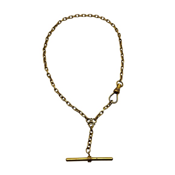 1/10 gold filled Victorian Albert pocket watch chain w t bar & dog clip vintage